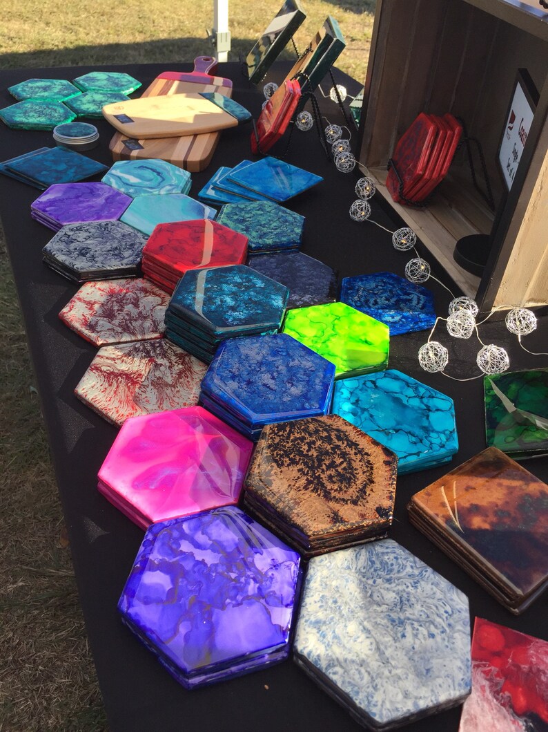 Hexagon Coasters Fluid Art & Resin Custom Orders Etsy