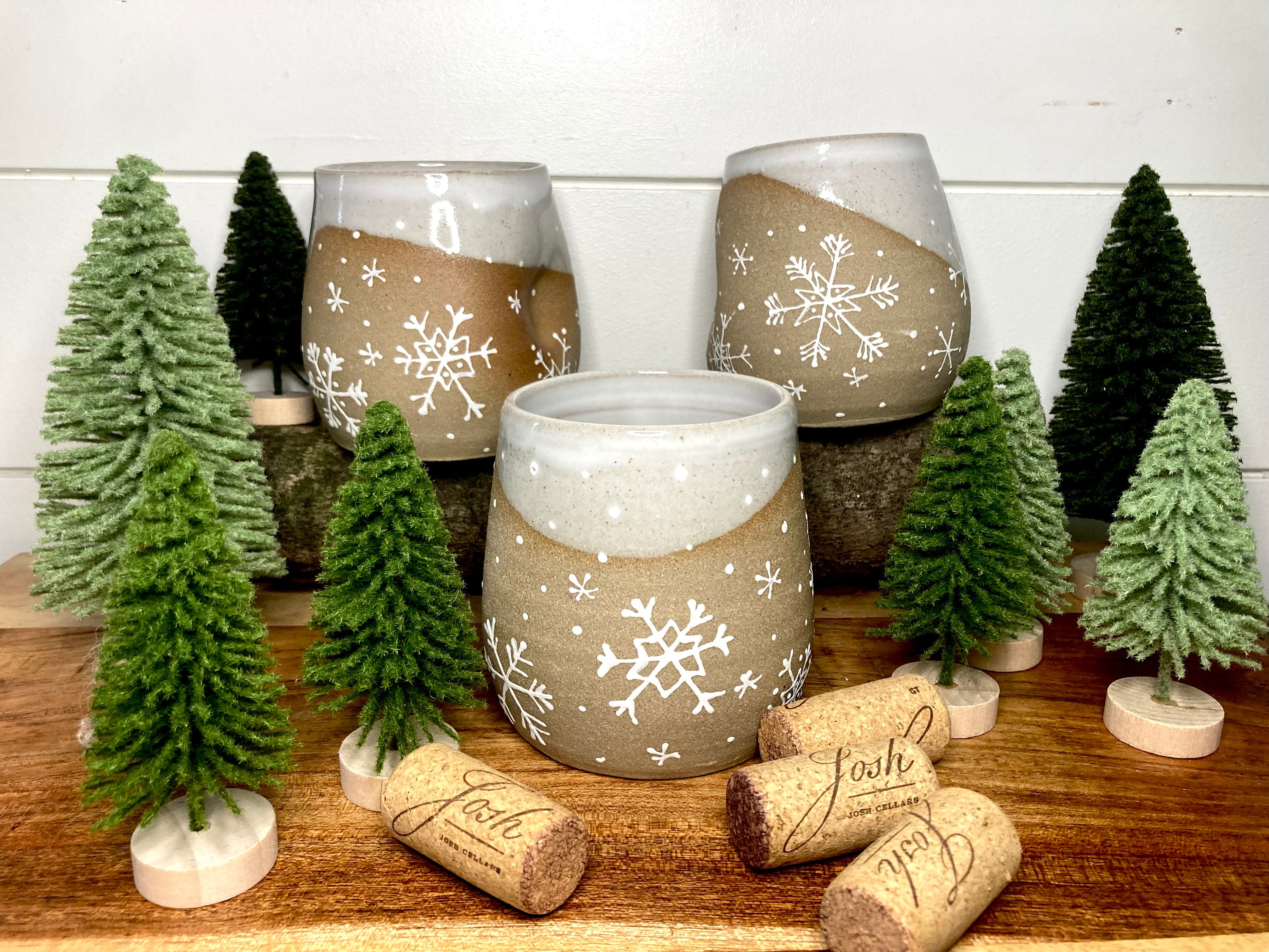 Snowflake Ceramic Wine Tumbler | Vermont Christmas Winter Pottery | Hygge Cottage Decor | Vermont Pottery | Unique Gift | Winter Decor