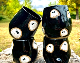 Ghost wine cup | pottery | ceramic | 12 oz | spooky pottery | unique gift | cottage core cup | forest | spooky art | Vermont | ghost art