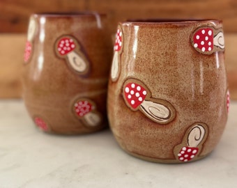 mushroom wine cup | wine glass | pottery | Vermont pottery | hand painted | art | unique gift | forest art | modern cottage | fall vibe art