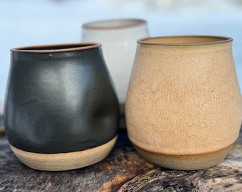 Neutral wine cups | hand made pottery | Vermont ceramics | unique gifts | mix & match | stemless glass | Raw earth | clay rim | cottage core