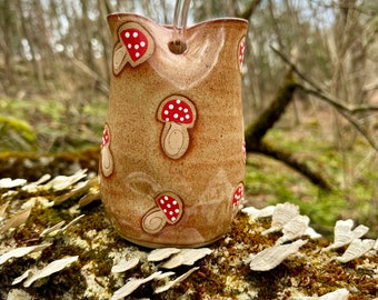 mushroom straw cup | pottery | ceramic | 16 oz | mushroom pottery | unique mothers day gift | cottage core cup | forest | mushroom | Vermont