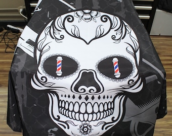 Los Muertos Candy Skull - Haare schneiden Cape! - Schädel Friseurumhang.