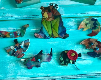 Colorful Geometric Animal Hair Clips - Hand Cut and Painted