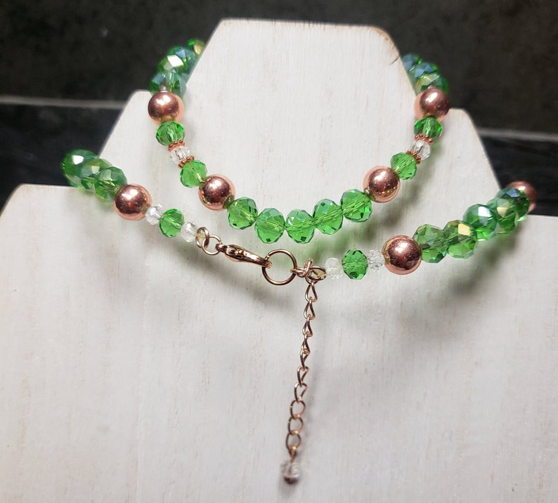 3 Pc Rose Gold and Green Crystal Necklace Set