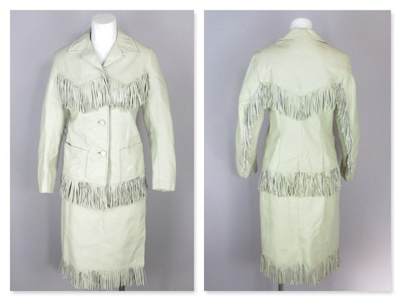 Vintage White Ivory Leather Western Jacket Skirt S