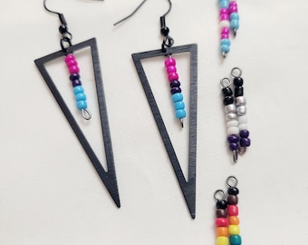 Pride earrings. Subtle Pride flag earrings. Queer earrings. Bi, trans, ace, enby, queer. Triangle earrings. Hypoallergenic. Handmade