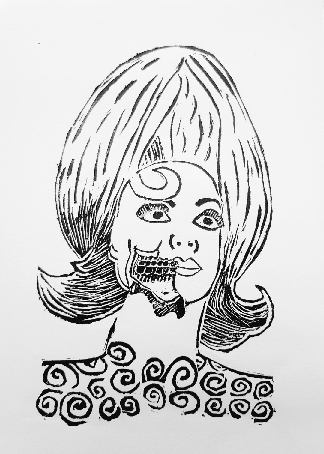 When Mars Attacks Alien Woman Lino Print Art. Movie Print. Etsy