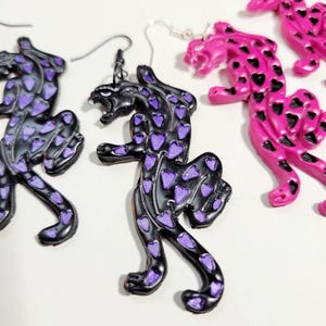 Panther earrings. Panther heart earring. Pink panther. Animal earrings. Tattoo earring. Cat earrings. Big cats. Clay. Cute. Weird. Handmade