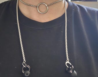 Earplug O Ring Bolo Tie Necklace. Earplug necklace. Loop earplug chain. Neurodivergent Gifts