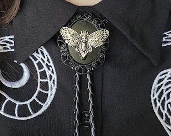Moth Bolo Tie. Neck Tie. Gothic western bolo tie.