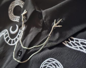 Collar Pin Chain. Bird Claw Collar Pins. Lapel pins. Silver Collar Chain. Collar Pin. Collar Clips. Collar Pendant. Gothic Jewelry.