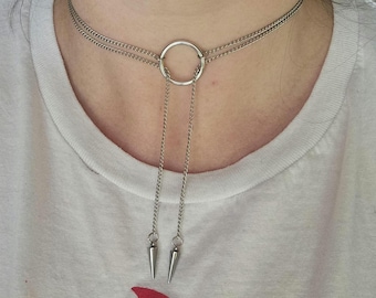 Slip Chain Bolo Tie. Small Bolo Tie Necklace. Handmade Gothic Punk Slip Chain Necklace. O Ring Collar. Alternative. Grunge. Stainless Steel