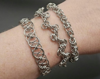 Stainless Steel Chainmail Bracelet.  Industrial Jewelry. Punk. Grunge.