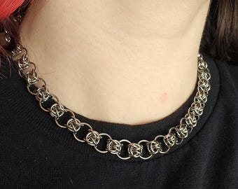 Barbed Wire Chainmail Necklace. Gothic Choker. Punk. Alternative. Grunge. Rave Outfit. Medieval. Bold chunky. Handmade. Stainless Steel