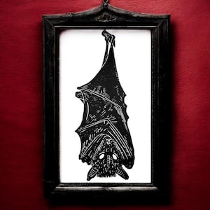 Handmade Bat Linocut Print: Gothic Home Decor (5x7)