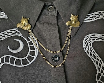 Collar Pin Double Chain. Collar Chain. Collar Pin. Fox Collar Pins. Collar Clips. Collar Pendant. Lapel pins. Nature. Animals. Vintage style