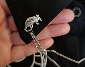 Collar Pin Chain. Silver Collar Chain. Collar Pin. Collar Clips. Collar Pendant. Gothic Punk Jewelry. Lapel pins. Corporate Goth. Armadillo