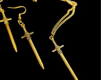 Gold Sword Necklace: Gothic Punk Jewelry. Everyday Necklace
