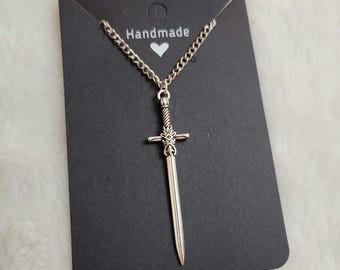 Silver Sword Necklace: Gothic Punk Jewelry. Halloween. Alternative. Stainless steel. Grunge jewelry