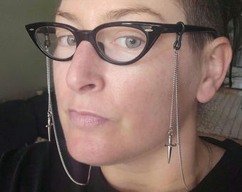 Glasses Chain. Sword, snake, or bats. Reading Glasses Chain. Sunglasses Strap. Earbud chain  Punk. Gothic. Glasses Holder. Alternative.