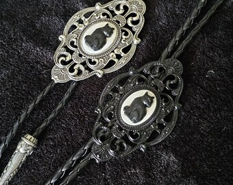 Cat Bolo Tie. Neck Tie. Gothic western bolo tie.