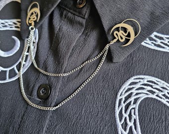 Snake and Crescent Moon Collar Pin Chain. Witchy. Collar Pins. Lapel pins. Collar Clips. Collar Pendant. Punk Jewelry. Corporate Goth