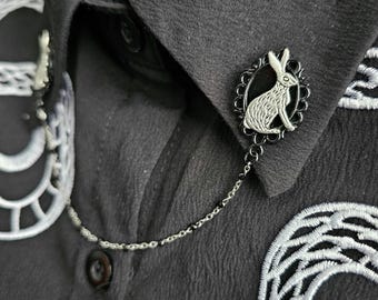 Victorian Collar Pin Chain. Silver Collar Chain. Rabbit Collar Pin. Collar Clips. Collar Pendant. Gothic Punk Jewelry. Lapel pins.