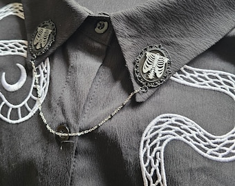 Victorian Ribcage Collar Pin Chain. Gothic Punk Collar Chain. Collar Clips. Lapel pins. Collar Pendant. Corporate Goth
