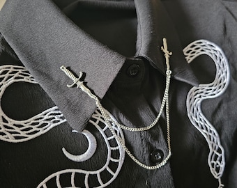Collar Pin Chain. Sword Collar Pins. Lapel pins. Silver Collar Chain. Collar Clips. Collar Pendant. Gothic Jewelry. Corporate Goth