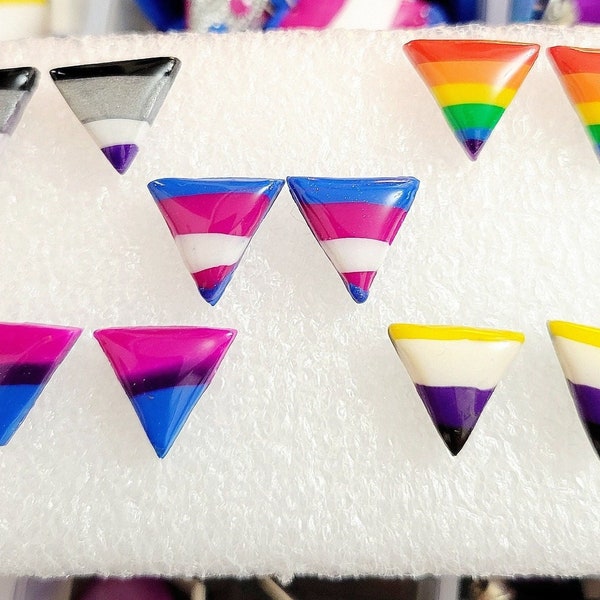 Pride flag triangle stud earrings. Rainbow stud earrings. Queer, Bi, Trans, Enby, Ace. Triangle stud earrings. Pride earrings. Pride flags
