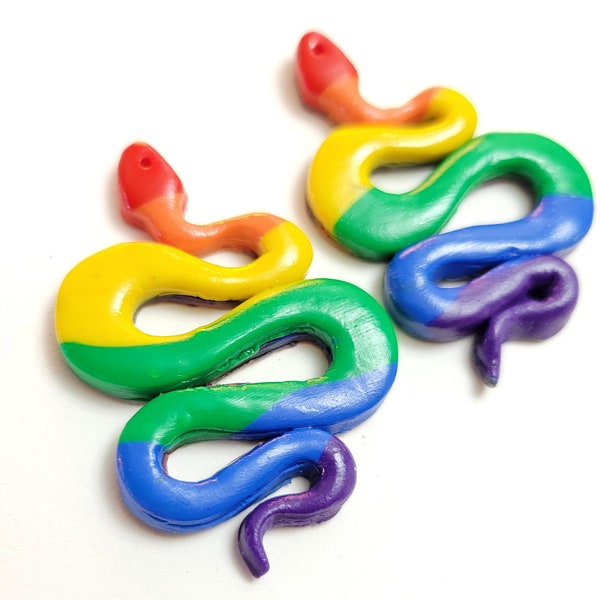 Pride flag snake earrings. Snake earrings. Pride earrings. Clay earrings. Bi, Trans, Enby. Pride flags. Weird earrings. Pride flags