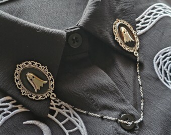 Halloween Ghost Collar Pin Chain. Halloween Jeweley. Silver Collar Chain. Collar Pin. Lapel pins. Punk Jewelry. Corporate Goth