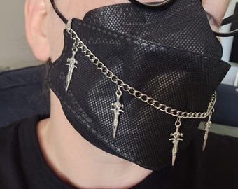 Mask Chain. Sword, bats, or teeth. Mask Chain Punk.  Gothic Mask Chain. Face Mask Charm jewelry