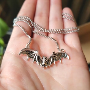Bat Necklace: Gothic Punk Silver Pendant. Halloween. Alternative. Grunge. Stainless steel