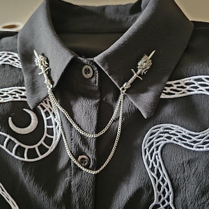 Collar Pin Chain. Sword Collar Pins. Lapel pins. Silver Collar Chain. Collar Pin. Collar Clips. Collar Pendant. Gothic Jewelry.