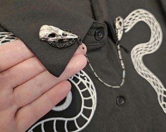 Victorian Collar Pin Chain. Bird Skull Collar Chain. Collar Clips. Lapel pins. Collar Pendant. Gothic Punk Jewelry. Corporate Goth