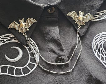 Bat Collar Pins. Lapel pins. Gothic Collar Pin. Silver Collar Chain. Collar Clips. Collar Pendant. Corporate Goth
