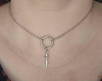 Mini Sword O Ring Collar. Gothic Punk Choker. Discreet Day Collar. Sword necklace. Dainty. Alternative. Grunge.