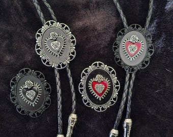 Sacred Heart Bolo Tie. Neck Tie. Gothic western bolo tie.