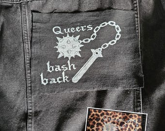 クィアのバックパッチ。クィアのバッシュバックフレイル。パンクパッチ。服のパッチ。バッグのパッチ。DIY