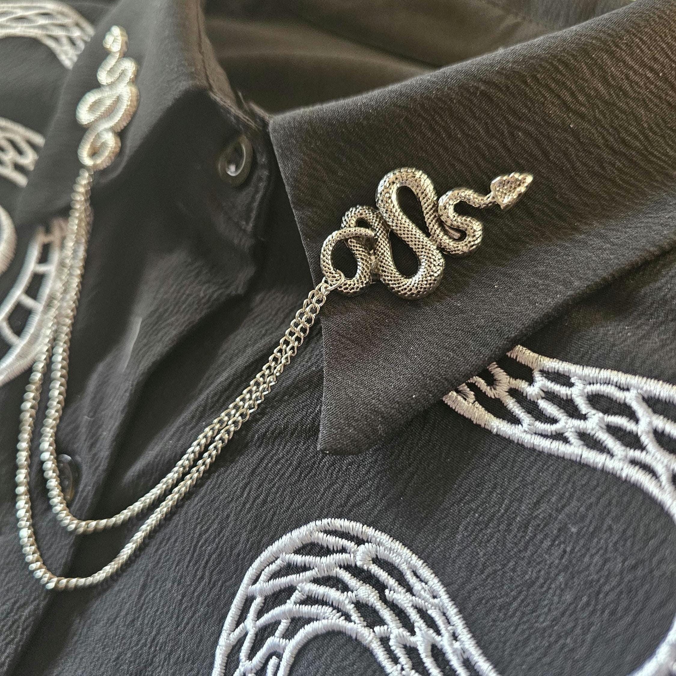 Snake Collar Pin Chain. Silver Collar Chain. Collar Pin. Collar Clips. Collar Pendant. Gothic Punk Jewelry. Lapel pins. Corporate Goth
