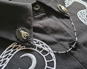 Collar Pin Chain. Victorian Bat Collar Pins. Lapel pins. Silver Collar Chain. Collar Pin. Collar Clips. Collar Pendant. Corporate Goth