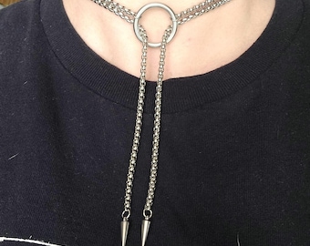 Bolo Tie Necklace. Chain Bolo Tie. Handmade Gothic Punk Slip Chain Necklace. O Ring Collar. Alternative. Grunge. Stainless Steel