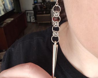 Industrial barbed wire earrings. Chainmail. Spike earrings. Stainless Steel. Punk. Grunge. Corporate Goth.