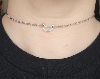 O Ring Discreet Day Collar: Handmade Gothic Punk Choker. Moon Choker. Witchy. O ring moon. Small. Dainty. O ring necklace. Alternative.