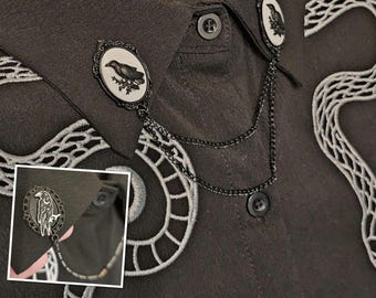 Victorian Collar Pin Chain. Bird Collar Pins. Lapel pins. Crow Raven collar chain. Collar Clips. Collar Pendant. Gothic Jewelry