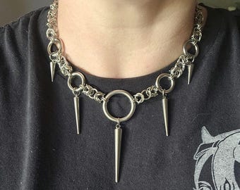 Byzanatine Spike O Ring Chainmail Collar. Spiked Choker. Gothic. Punk. Festival Wear. Grunge Jewelry. Ren Faire. Alternative. Rave outfit