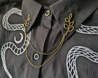 Collar Pin Double Chain. Collar Chain. Collar Pin. Leaf Collar Pins. Collar Clips. Collar Pendant. Victorian Jewelry. Lapel pins.
