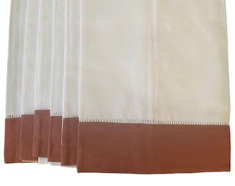 Coffee Banded Linen Fingertip Towels - Hemstitch Guest Towel Set of 6